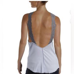 Intimately Free People purple ribbed tank w/ lace straps and LOW back LG